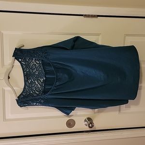 Embroidered lace design, square neck, sleeveless tank.